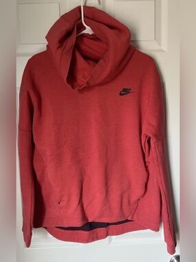 Nike Tech Ember Glow Red Hooded Sweatshirt with Logo